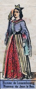 Ritratto di Bonne di Lussemburgo (1315-1349), moglie di Giovanni II di Francia. (dinastia capetingia). Illustrazione fine XIX secolo.