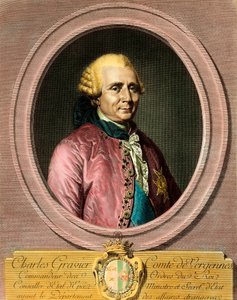 Ritratto di Charles Gravier, Conte di Vergennes (1719 - 1787). Incisione del XVIII secolo. Collezione privata.