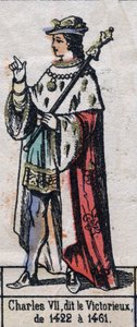Ritratto di Carlo VII di Francia, noto come Carlo il Vittorioso o Carlo il Bene Servito (1403-1461) (dinastia dei Capetingi). Illustrazione fine XIX secolo
