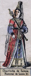 Ritratto di Carlotta di Savoia, moglie di Luigi XI di Francia. Illustrazione fine XIX secolo da French School