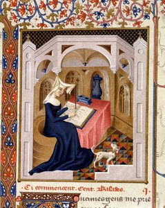 Ritratto di Christine de Pisan (o Pizan) che scrive - Miniatura da French School