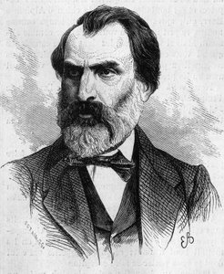 Ritratto di Eugene Pelletan (1813-1884), politico francese. Incisione in "Le Monde Illustré" n.634 del 5 giugno da French School