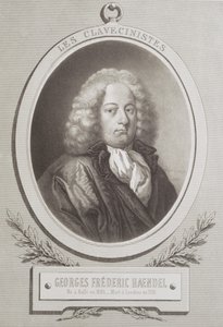 Ritratto di George Frederick Handel, frontespizio di una partitura musicale da French School