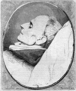 Ritratto di Henri Lacordaire (1802-1861), sacerdote e domenicano francese, sul letto di morte - incisione in 