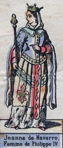 Ritratto di Giovanna I di Navarra (1273-1304), moglie di Filippo IV di Francia. (dinastia dei Capetingi). Illustrazione fine XIX secolo