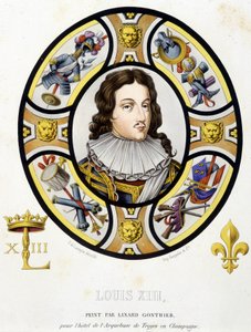 Ritratto di Luigi XIII Re di Francia (1601-1643). Fac simile di una vetrata del Medioevo in "Histoire de la peinture sur verre" di Ferdinand de Lasteyrie