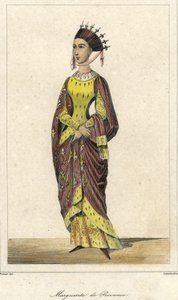 Ritratto di Margherita di Provenza (1221 - 1295), Regina di Francia, moglie di Luigi IX. Incisione XIX secolo da French School