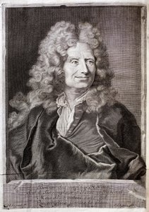Ritratto di Nicolas Boileau, noto anche come Boileau Despreaux (Boileau-Despreaux) (1636-1711) poeta, scrittore. Incisione per illustrare le Opere di M. Boileau Despreaux, con illuminazioni storiche, Volume 1, edizione Fabre et Barillot da French School