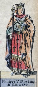 Ritratto di Filippo V di Francia, detto Filippo il Lungo (dinastia dei Capetingi). Illustrazione fine XIX secolo.