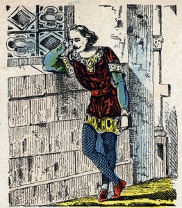 Ritratto del Principe Carlo di Bassa Lotaringia (Carlo I di Lorena) (953-991) rinchiuso a Orleans nel 991 (Carlo, Duca di Bassa Lorena imprigionato da Ugo Capeto a Orleans, dove morì poco dopo, 991) Immagine di Epinal XIX secolo da French School
