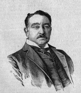 Ritratto di Sir Cecil Rhodes, governatore inglese della colonia di Città del Capo in Sudafrica. Incisione in 