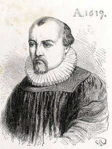 Ritratto di Solomon de Caus (1576-1624), fisico francese - in "Album of Science; illustrious scholars; Great Discoveries" 1896 da French School