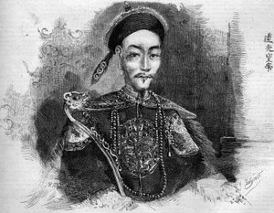 Ritratto di Toa Kwang (Toa-Kwang o Daoguang) (1782-1850), Imperatore della Cina della dinastia Qing. Incisione in "Le Monde Illustré" n.136 del 19 novembre 1859