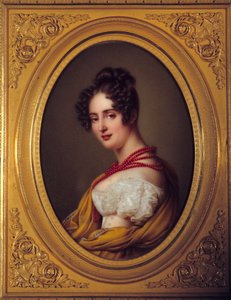 Ritratto di una giovane donna con una collana rossa. Dipinto anonimo della scuola francese da French School