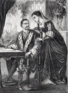 Ritratto del re di Francia Enrico II (1519-1559) e Diane de Poitiers (1499-1566) - incisione da French School