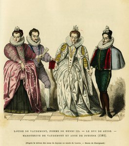 Ritratti nel 1581, di Luisa di Vaudémont (1553-1601), regina di Francia, moglie di Enrico III (1551-1589), del terzo duca di Guisa, Enrico I, detto il Balafré (1549-1588), di Margherita di Lorena (1564-1625) figlia del conte di Vaudémont (Nicolas) da French School