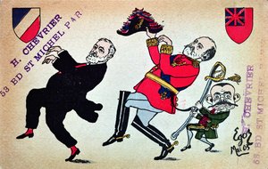 Cartolina raffigurante il Presidente Loubet, Re Edoardo VII e Theophile Delcasse, maggio 1903