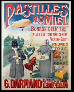 Poster pubblicitario delle Pastilles au Miel, pastiglie al miele, prodotte da G. Darmand da French School
