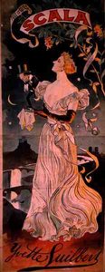 Poster pubblicitario di uno spettacolo di Yvette Guilbert, alla Scala, Parigi da French School