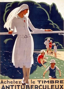 Poster per Compra il cerotto TB pubblicato dal Comitato Nazionale per la Difesa contro la Tubercolosi. Litografia 1917. da French School