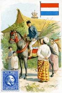 Postino che consegna una lettera nelle Indie orientali olandesi, fine XIX secolo da French School