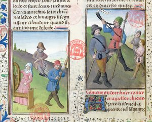 Preparazione delle reti per la caccia, dal Livre de la Chasse di Gaston Phebus de Foix (1331-91) da French School