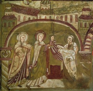 Presentazione di Gesù al Tempio. Affresco della chiesa di Vic sur Cere (Cantal). XII secolo. Parigi, Museo dei Monumenti da French School