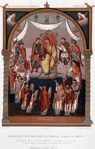 Presentazione di un manoscritto a Carlo il Calvo, IX secolo, "Les Chroniqueurs de l