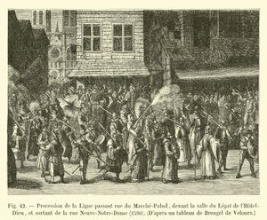 Processione della Lega che passa per rue du Marché-Palud, davanti alla sala del Legato dell