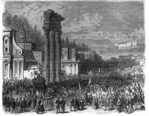 Proclamazione della Repubblica Romana nel 1798. Incisione in 