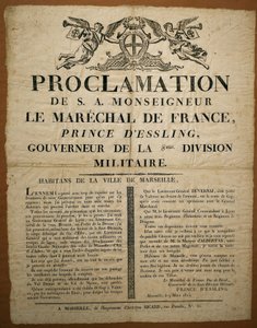 Proclamazione agli abitanti della città di Marsiglia, datata 9 marzo da French School