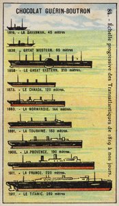 Aumento progressivo delle dimensioni delle navi transatlantiche dal 1819 al 1911 da French School
