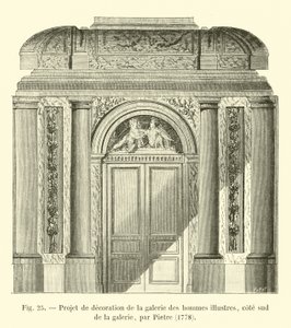 Progetto di decorazione della galleria degli uomini illustri, lato sud della galleria, di Pietre, 1778 da French School