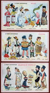 Carte promozionali ed educative per bambini raffiguranti specialità alimentari della regione della Lorena, c.1910 da French School