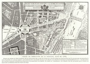 Proposte per una piazza pubblica dedicata alla gloria di Luigi XVI di Francia, Parigi, 1784 da French School