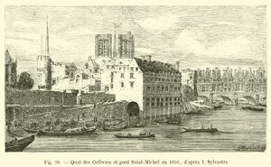 Quai des Orfèvres e ponte Saint-Michel nel 1650, da I Sylvestre da French School
