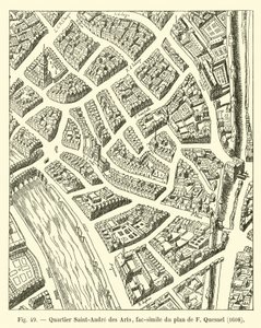 Quartiere Saint-Andre des Arts, fac-simile del piano di F Quesnel, 1608 da French School