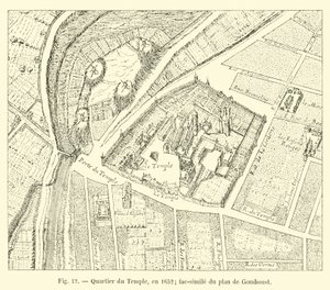 Quartiere del Tempio, nel 1652; fac-simile del piano di Gomboust