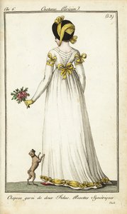 Vista posteriore di una donna alla moda ai Giardini di Tivoli da French School