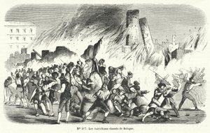 Ribelli che cacciano gli austriaci da Bologna, Italia, 1848