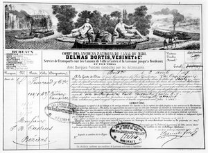 Ricevuta emessa dalla Compagnie du Canal du Midi per il trasporto di merci da Bordeaux a Beziers, 1857 da French School