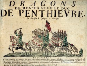Poster di reclutamento di un Reggimento di Dragoni di Monsignore il Duca di Penthievre. 18° secolo. Parigi, Museo dell