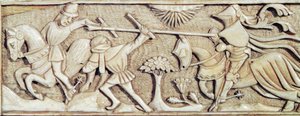 Rilievo che raffigura cavalieri in combattimento, (dettaglio) da French School