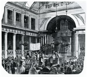 Cerimonia religiosa alla vecchia sinagoga di Parigi per Rosh Hashanah, illustrazione da Le Tableau de Paris di Edmond Texier, pubblicato a Parigi da French School