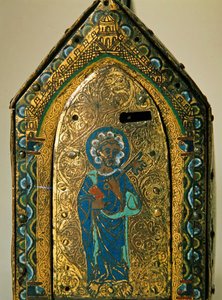 Reliquiario con scene della vita di Santa Valeria, Limoges, c.1175 (legno, rame e smalto cloisonné, inciso e dorato) da French School