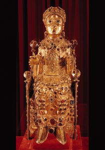 Statua reliquiario di St. Foy, c.980 (oro, argento, legno, pietre preziose e semi-preziose) da French School