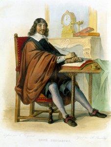 René Descartes che scrive - in Ed. Mennechet, "Le Plutarque francais" da French School