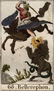 Rappresentazione di Bellerofonte, cavalcando Pegaso, uccide la Chimera. Da 