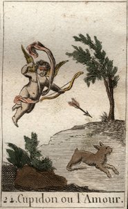 Rappresentazione di Cupido, o Amore, servitore di Venere, come un bambino bendato, che tende un arco. Da 
