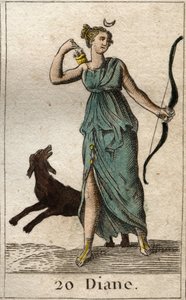 Rappresentazione di Diana, dea della caccia, tiene un arco e delle frecce. Da 